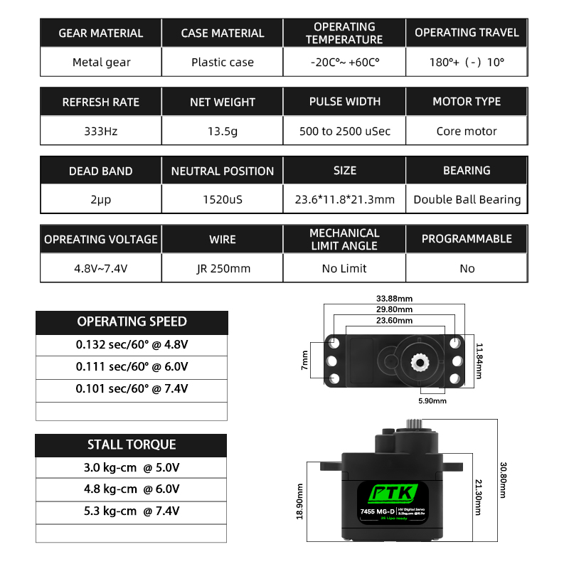 PTK 7455MG-D servo 12g Digital - Rc Helicopter Servo incelemesi ve fiyatı